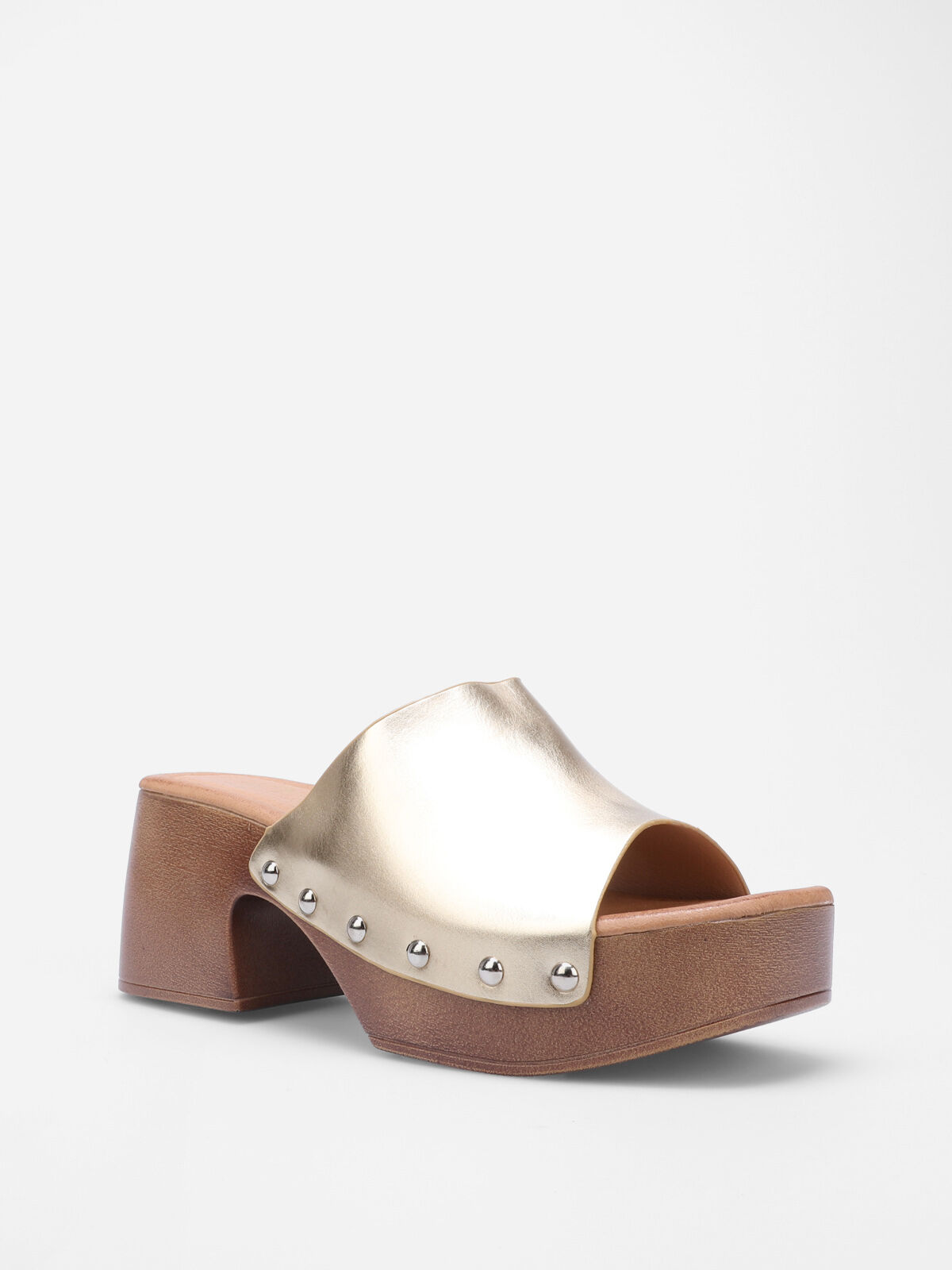 Mules sabots cloutées à plateforme- Doré