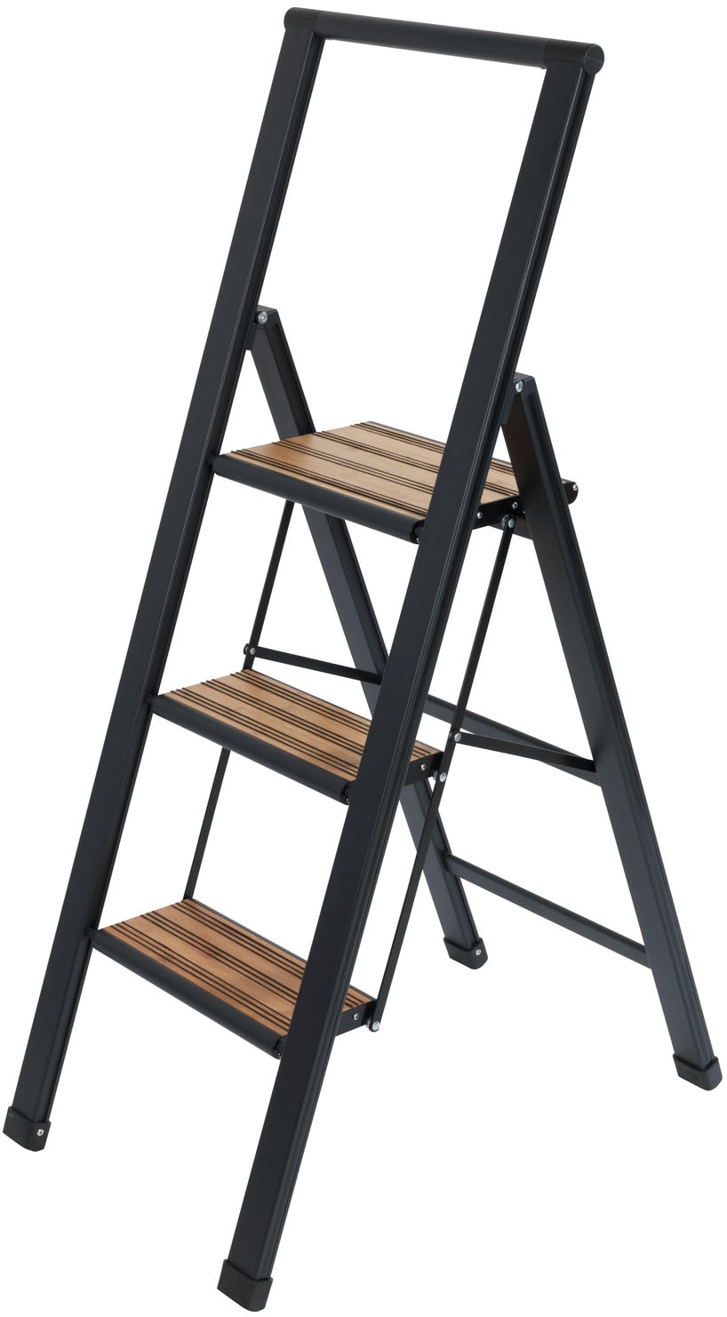 WENKO Trittleiter »Modell Alu-Design« rutschsichere XXL-Stufen, robustes Aluminium in Kombination mit Bambus