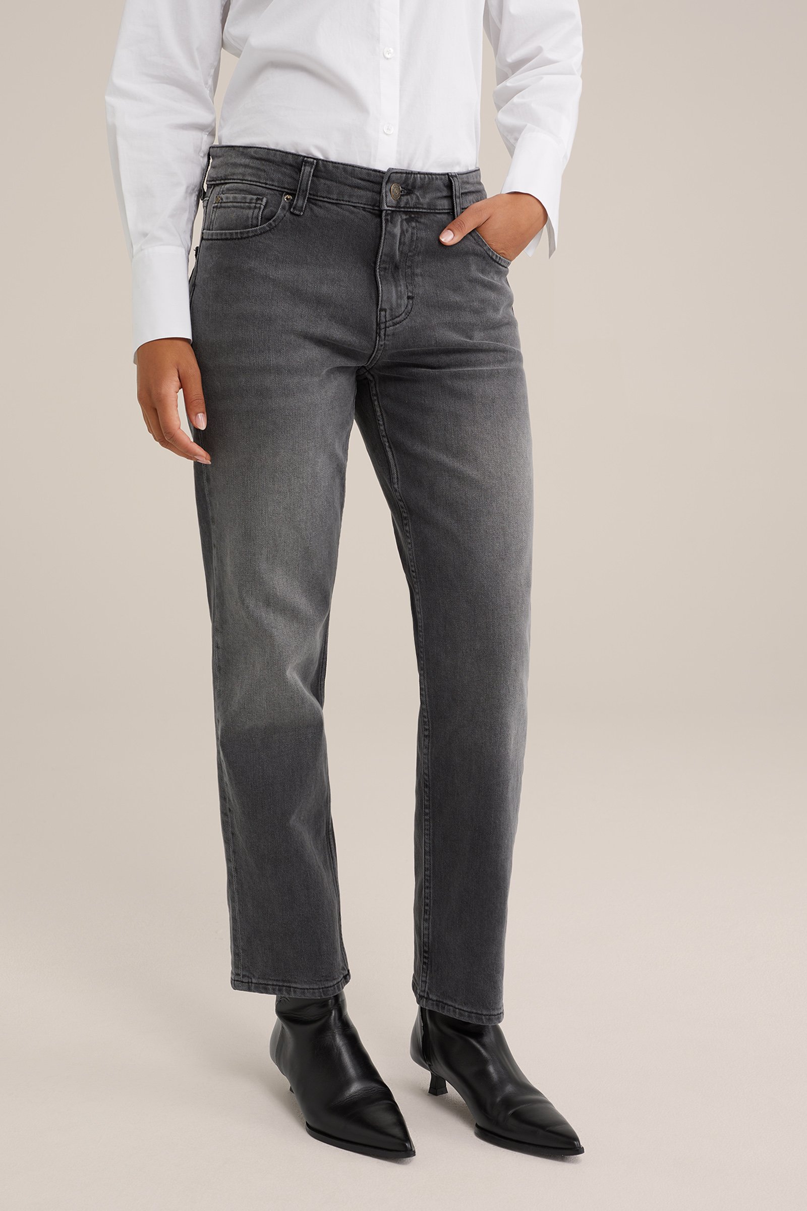 mid rise straight fit jeans met stretch Blue Ridge Donkergrijs