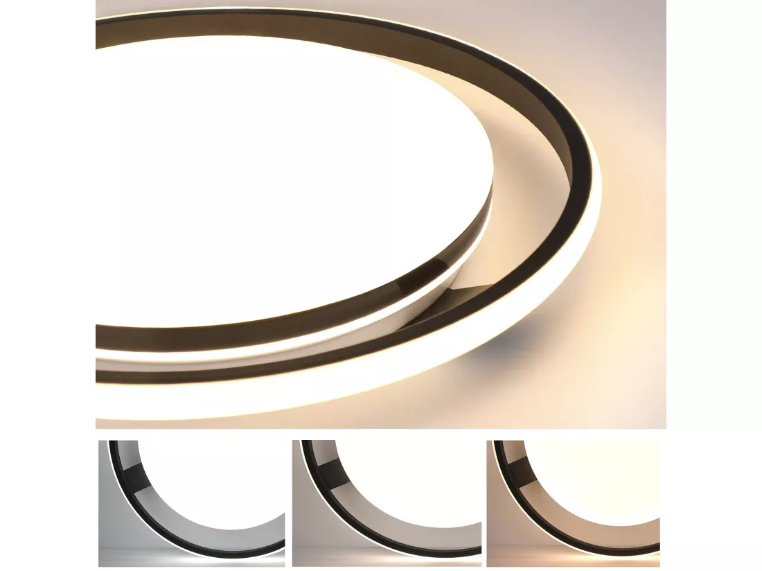 NETTLIFE Plafonnier LED Noir Moderne Télécommande Design Rond Lampe de Salon avec Lampe à Intensité Variable pour Chambre Cuisine Bureau Couloir
