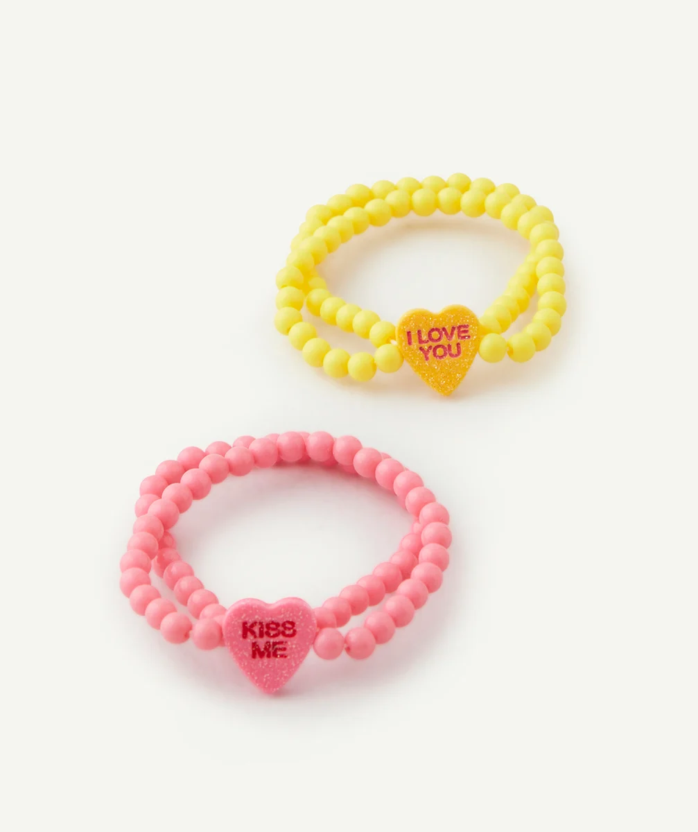 LOT DE 2 BRACELETS EN PERLES FILLE JAUNE ET ROSE