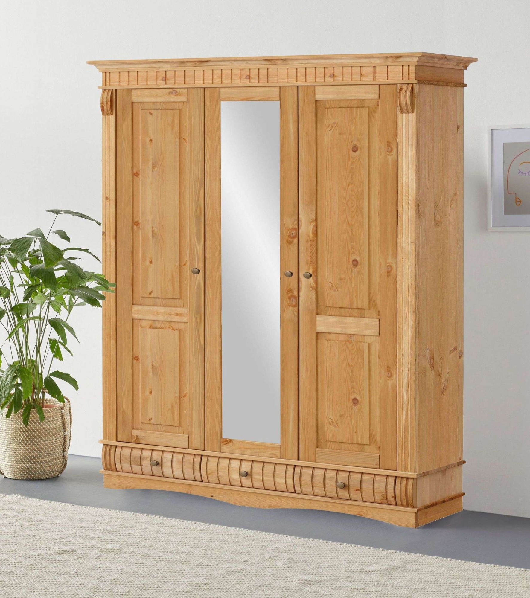 Home affaire Kleiderschrank »Teresa« 3 Türen, aus massiver Kiefer, Breite 152 cm, mit Spiegel, FSC®