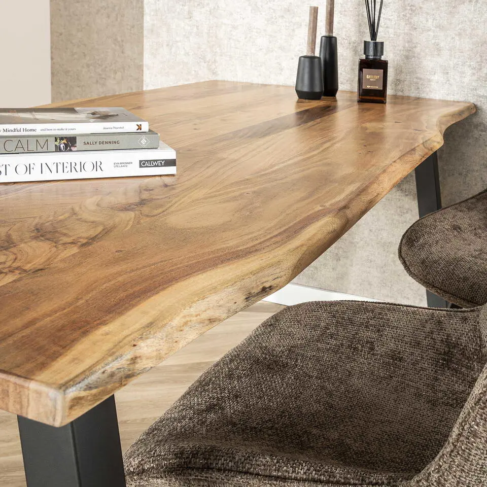 Eettafel Acaciahout - 180cm - Stalen Onderstel - Rechthoek