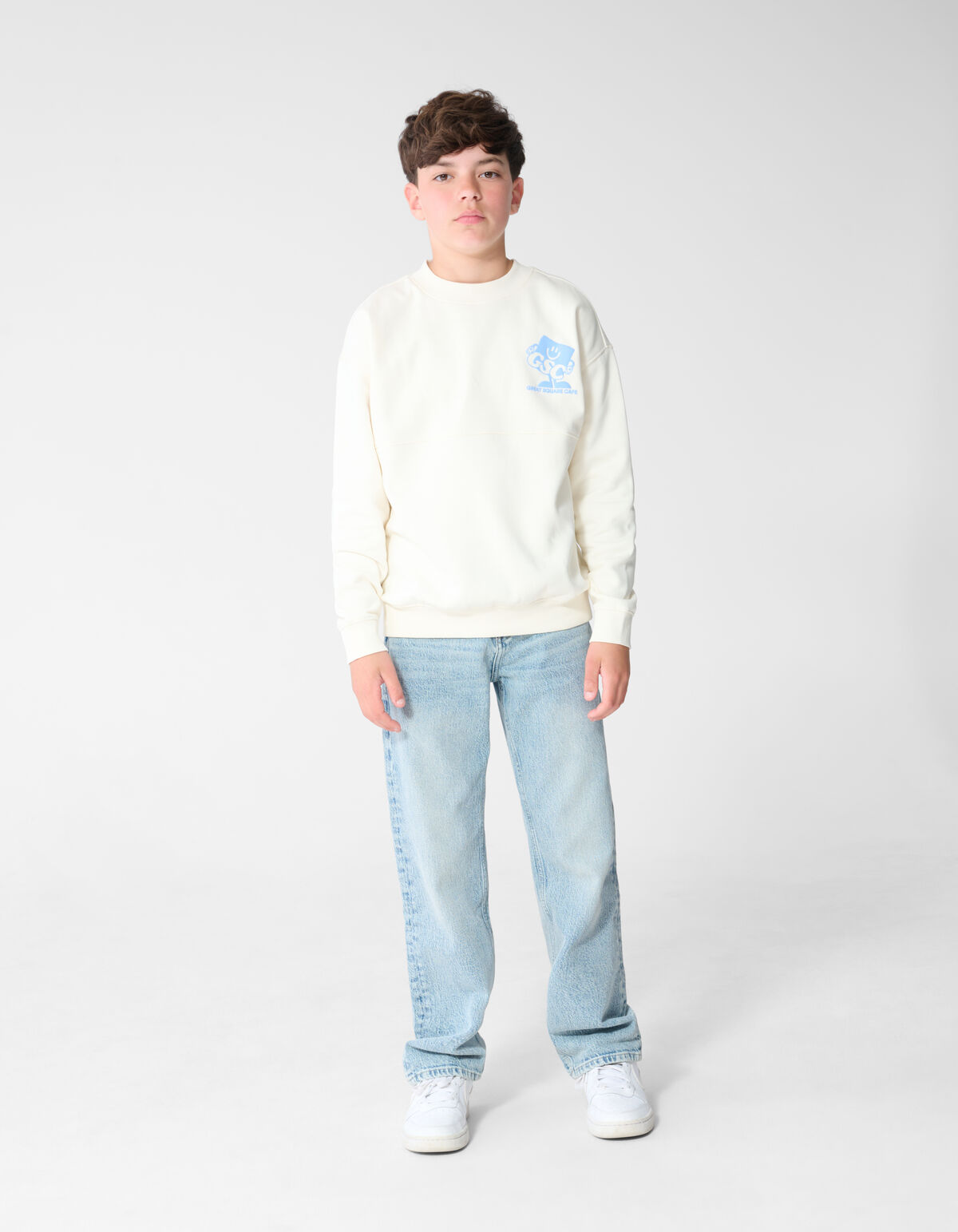 Café Artwork Sweater Gebroken Wit