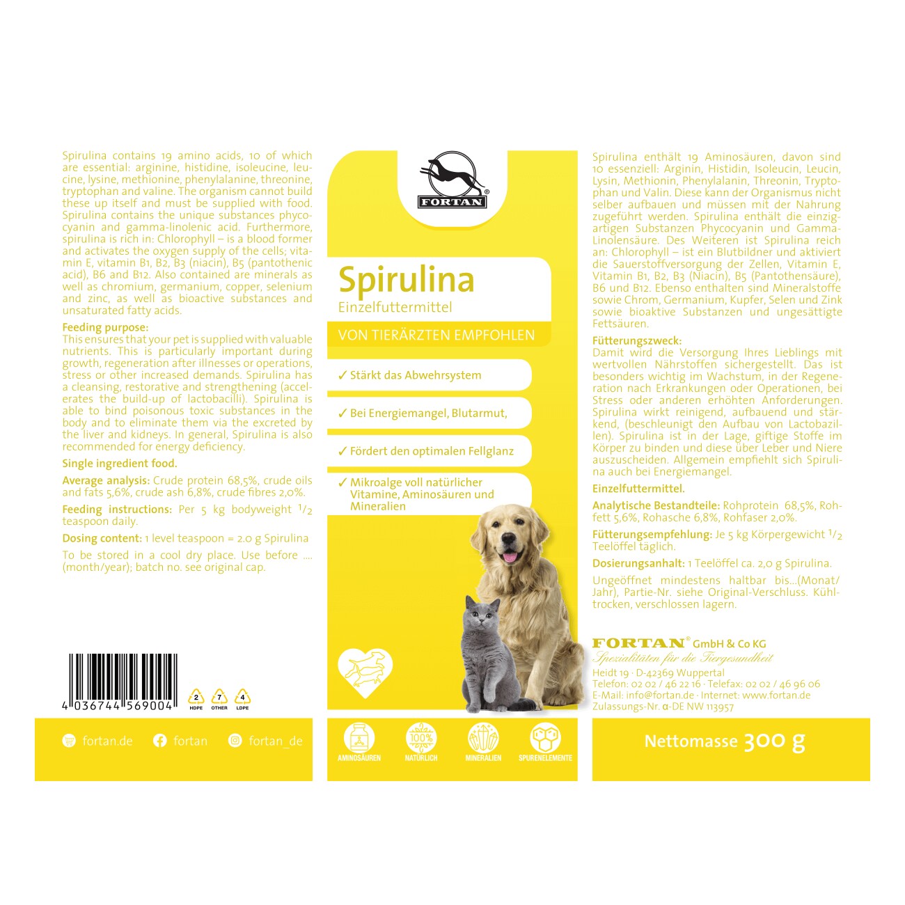Fortan Spirulina Pulver mit Mikroalge 300 g