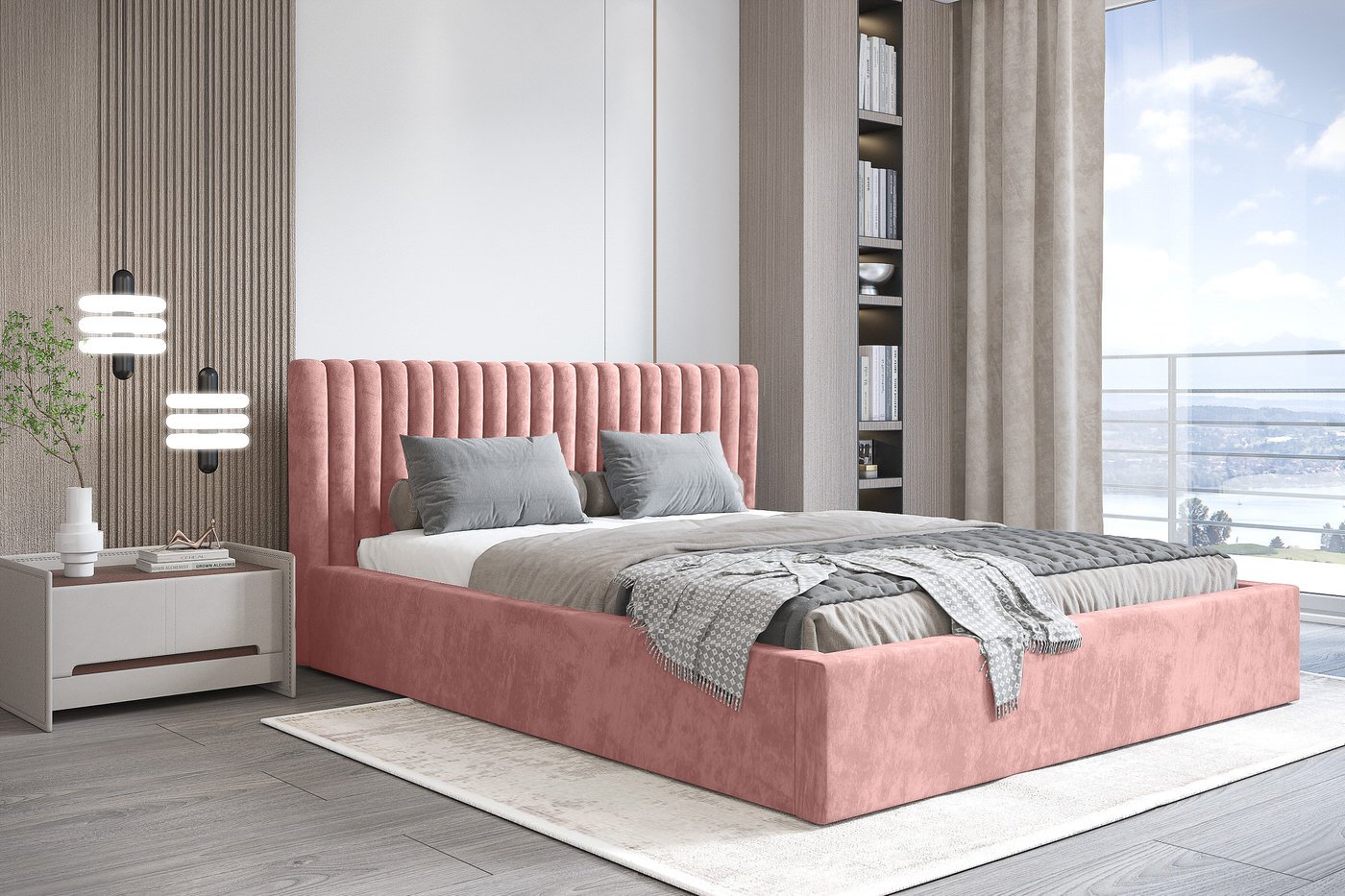 Trae Mobler Vegas 180 x 200 cm Gestoffeerd Bed Stoffig Roze