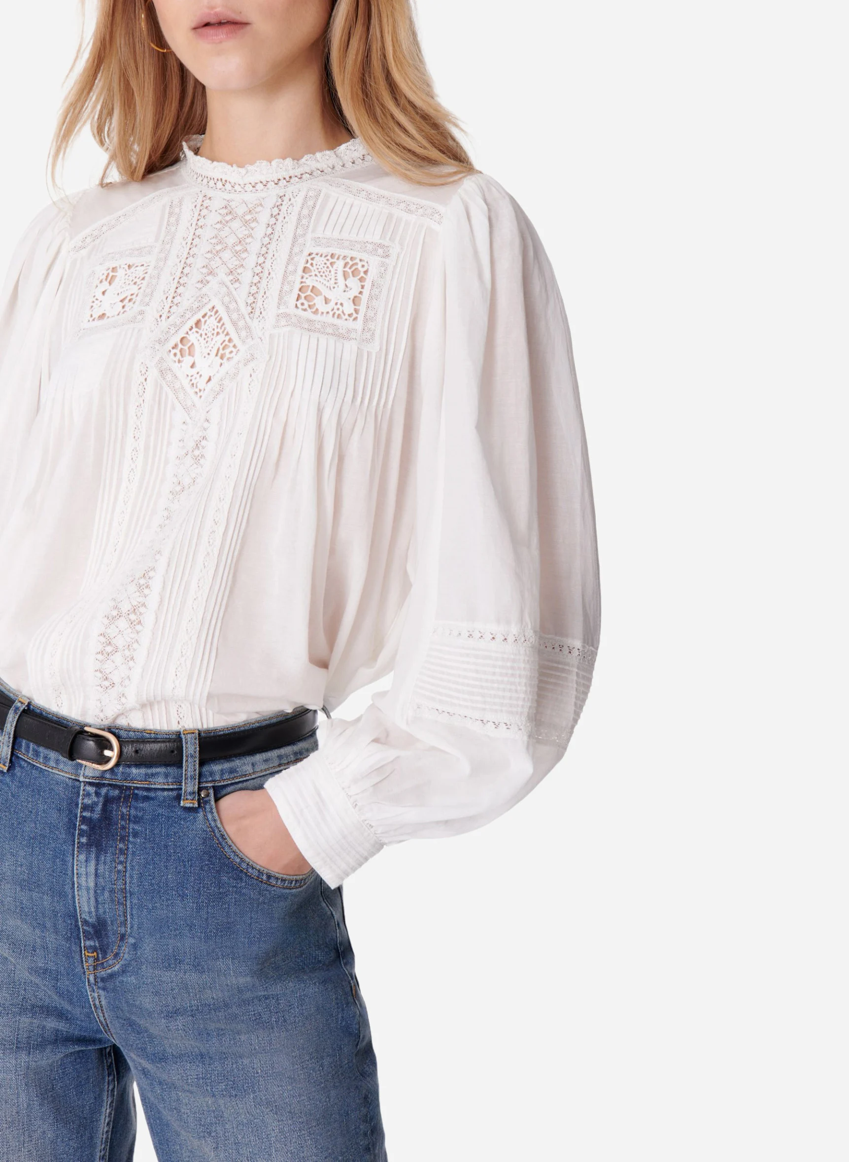 CALIN - Blouse brodée en coton mélangé | Blanc