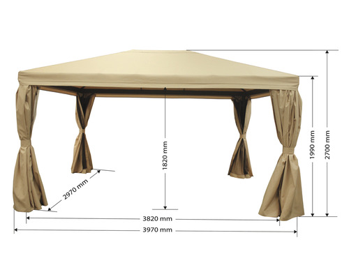 Garden Place Deluxe Paviljoen 3 x 4 x 2,7 m Polyester taupe incl. 4 zijpanelen en 4 horren