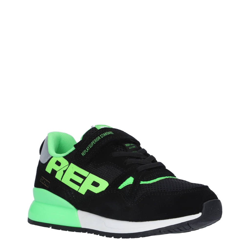 REPLAY Shoot Jr suède sneakers zwart/groen