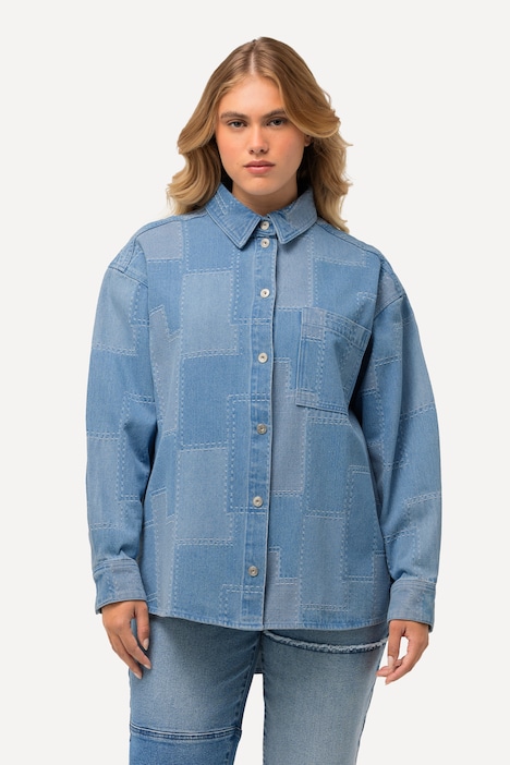 Jeanshemd, Patchlook, Oversized, Hemdkragen, Langarm