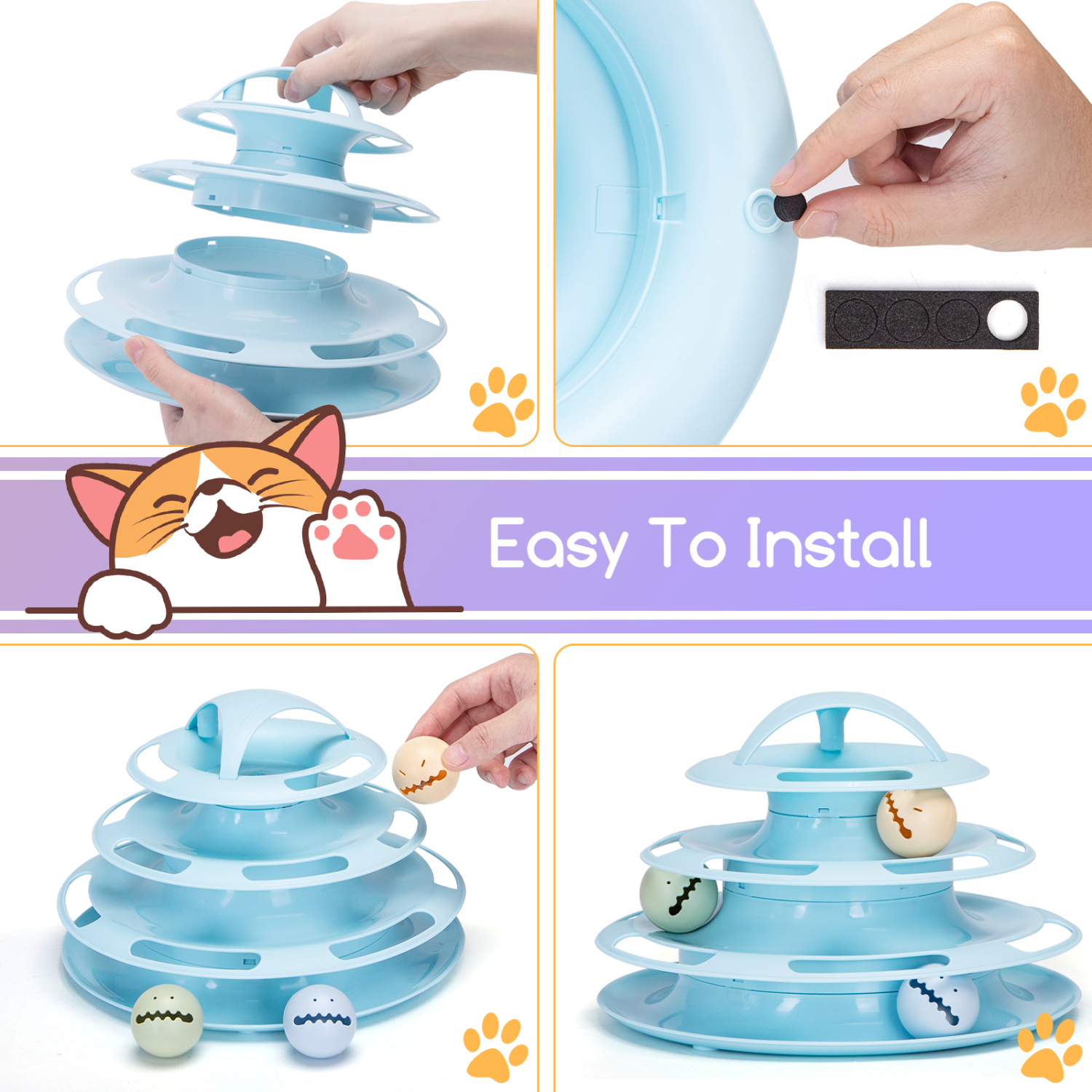 Brinquedo para Gatos Nobleza, Torre Interativa com 4 Bolas e 3 Níveis, Torre Interativa para Gatos