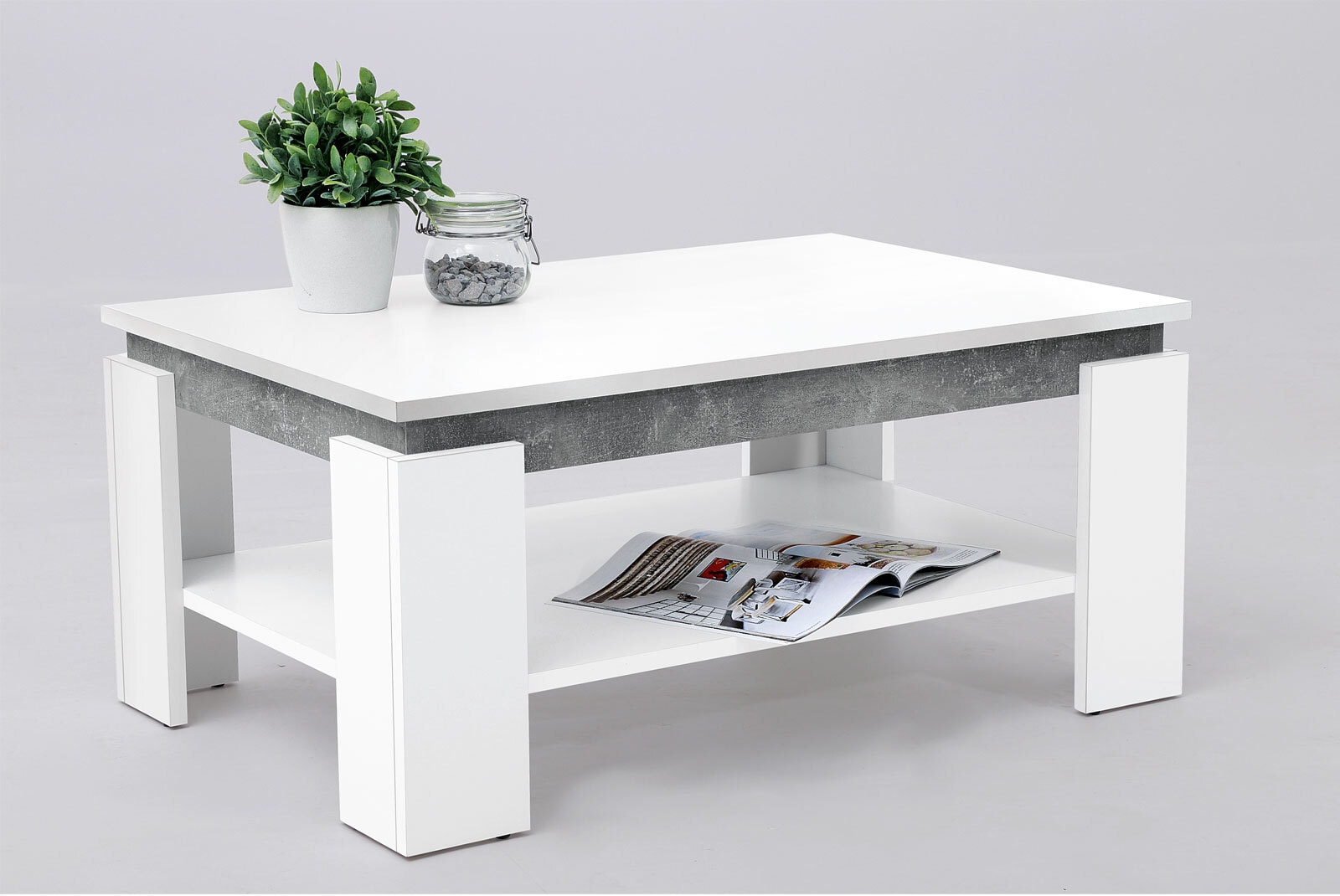 Couchtisch TIM II 90 x 60 cm weiß /Betonoptik