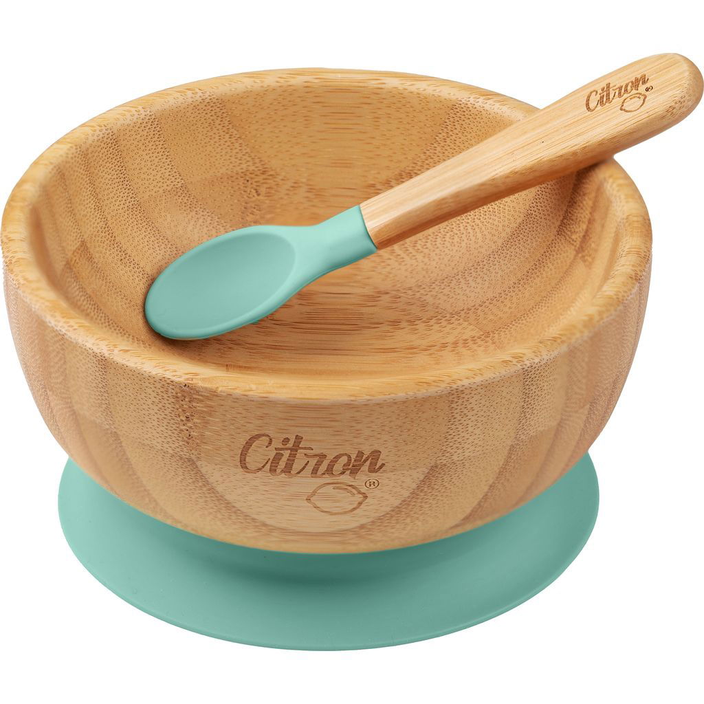 CitronCitron   Bambus Bowl mit Saugnapf und Löffel green