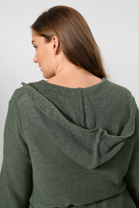 Strickjacke, Kapuze, Taillen-Bindeband, Langarm