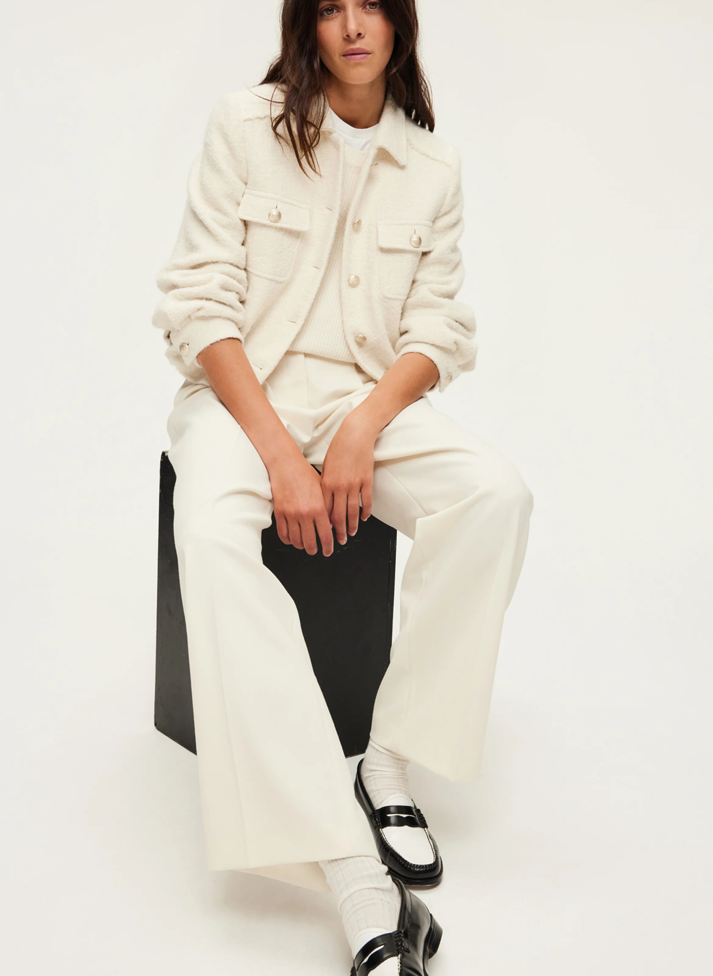 MARGUERITE - Veste courte en coton et laine mélangés | Beige