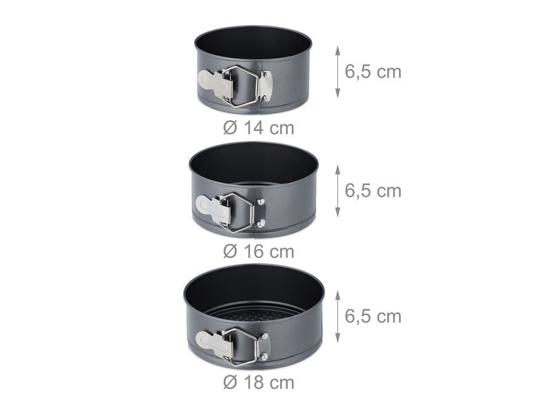 relaxdays Springform 14 cm/16 cm/18 cm, Anthrazit Runde Kuchenbackformen