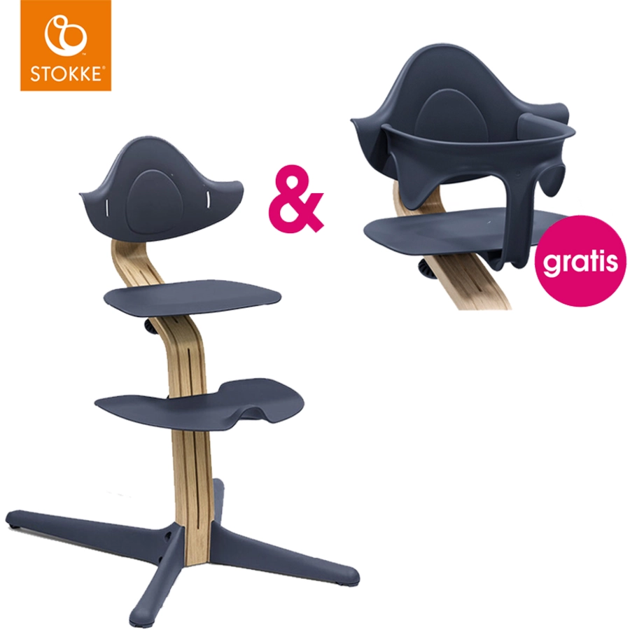 STOKKE® Nomi® Hochstuhl Eiche  navy + gratis Baby Set navy