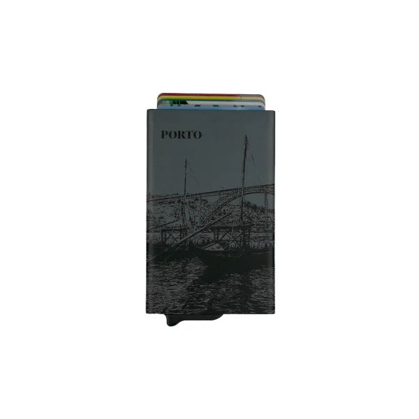 Lupel Porta-Cartões Metálico Revestido em Pele com Anti-RFID L682PO Cinza