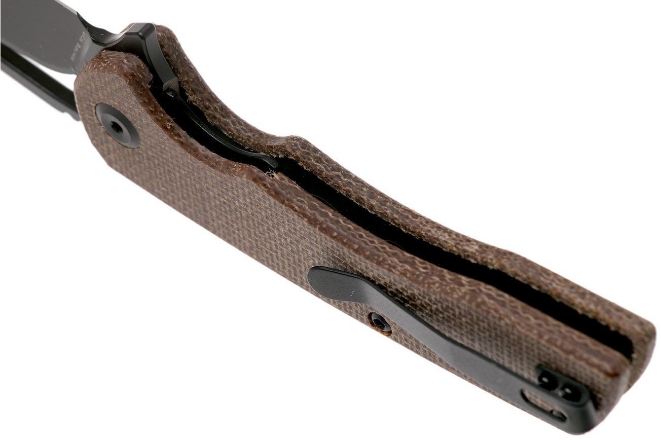 Kansept Kryo T1001B1 Black D2, Brown Micarta zakmes, Kim Ning design