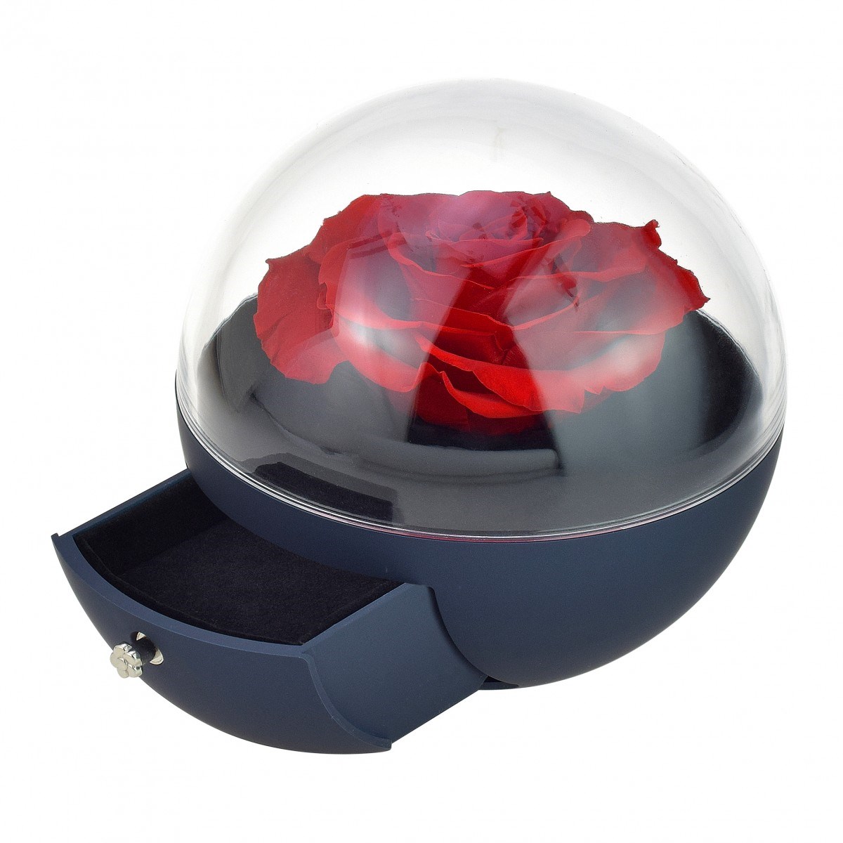 Coffret à bijoux rose éternelle rouge sous forme de globe