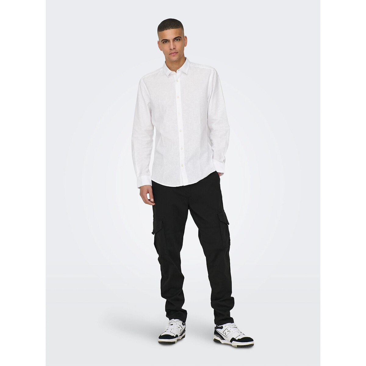ONLY & SONS<br>Camisa slim fit em algodão e linho