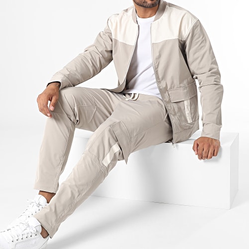 Ensemble Veste Zippée Et Pantalon Cargo Beige Taupe Beige Clair
