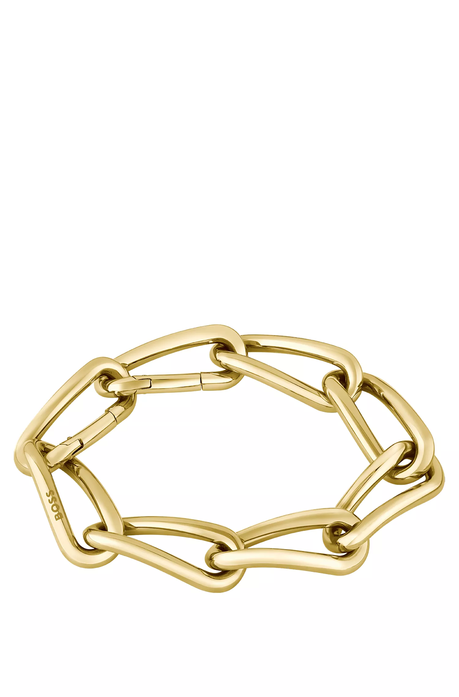 Pulseira BOSS com efeito preto e amarelo-dourado e elos tubulares torcidos.