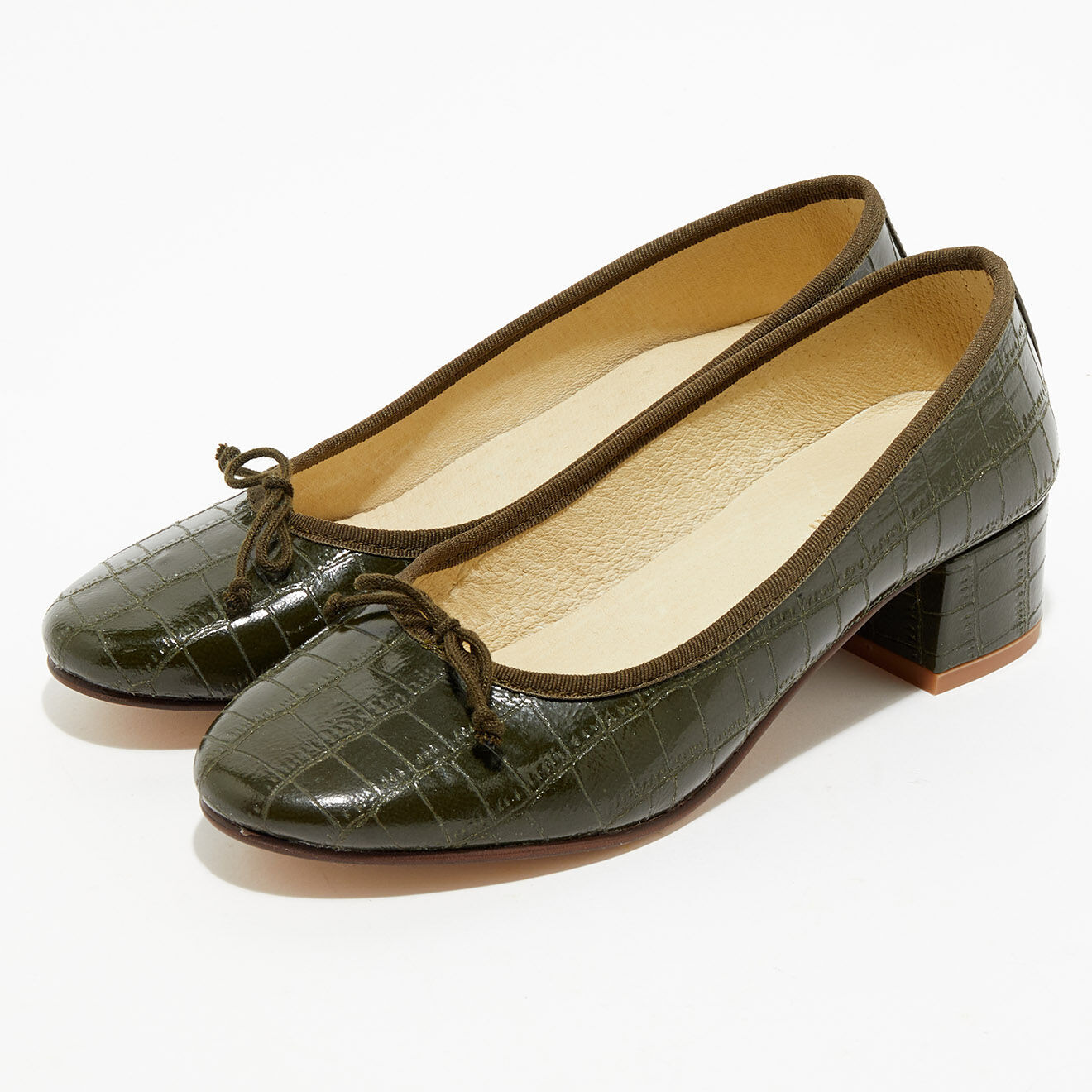 Quartier Latin Ballerines trotters en Cuir Diane façon croco kaki - Talon 4 cm
