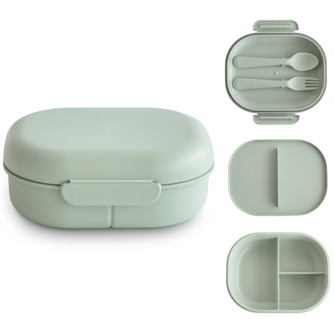 Mushie lunchbox met bestek - sage