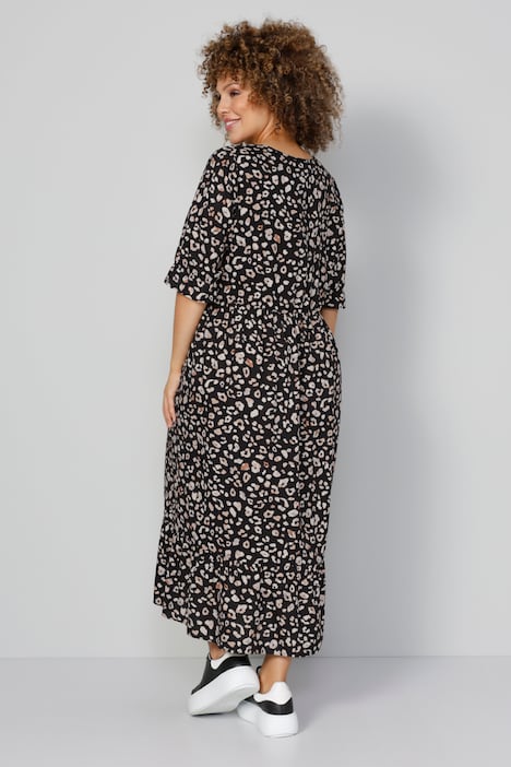 Maxikleid, Animalprint, Rundhals, 3/4-Ärmel mit Rüsche