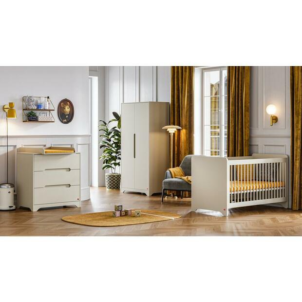 Chambre TRIO Lit 60x120 cm + Commode Armoire OVA Gris/Beige - VOX