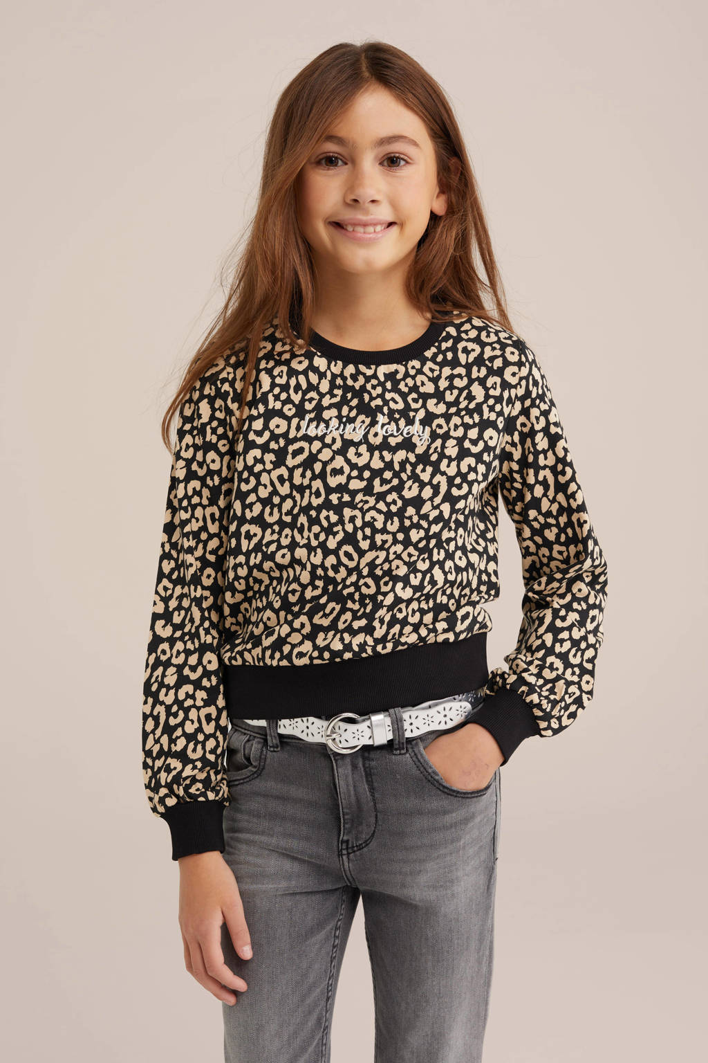 WE Fashion gebloemde sweater black uni