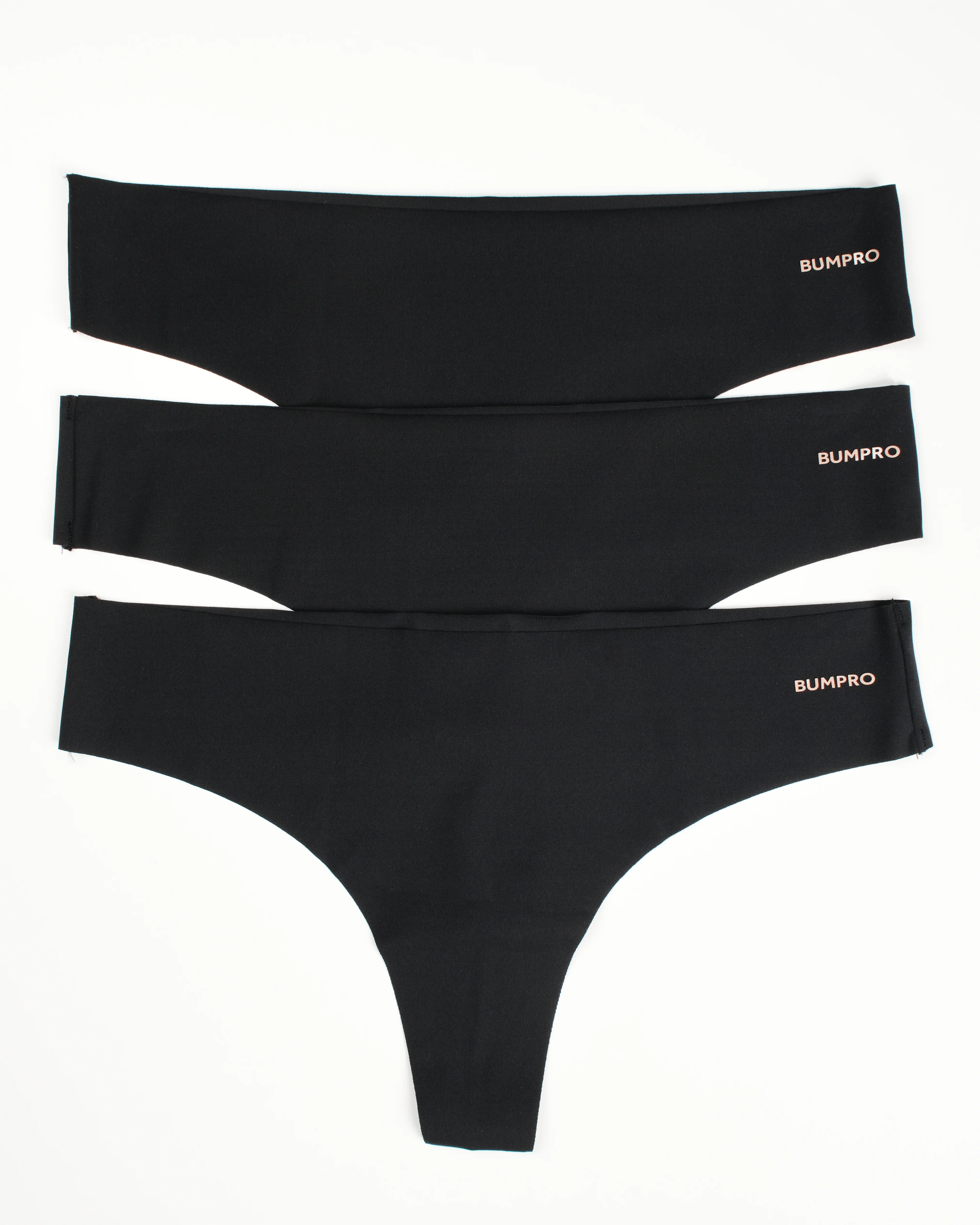 BumPro 3-pack No Show Thong Black
