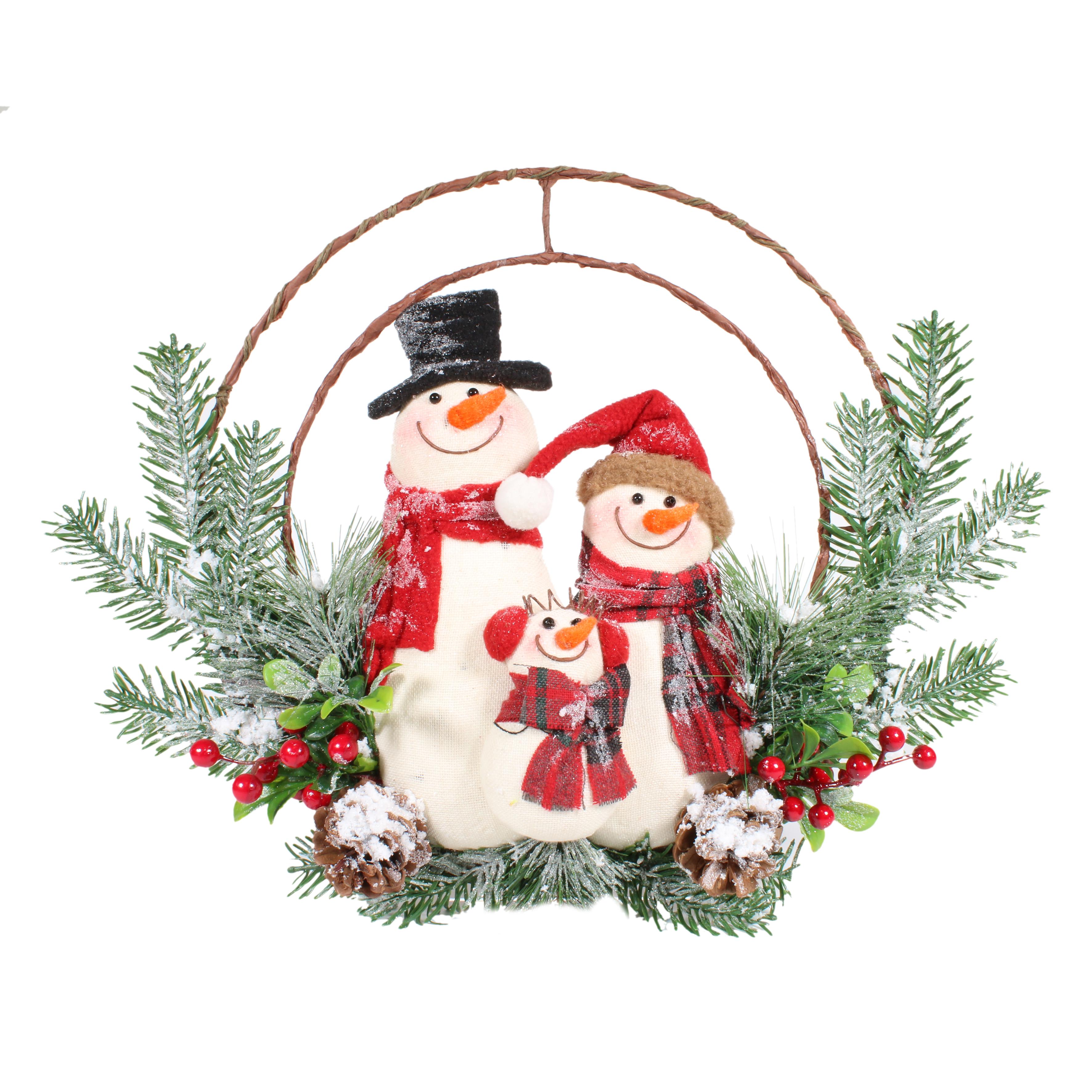 COURONNE FAMILLE BONHOMME NEIGE 37X30CM