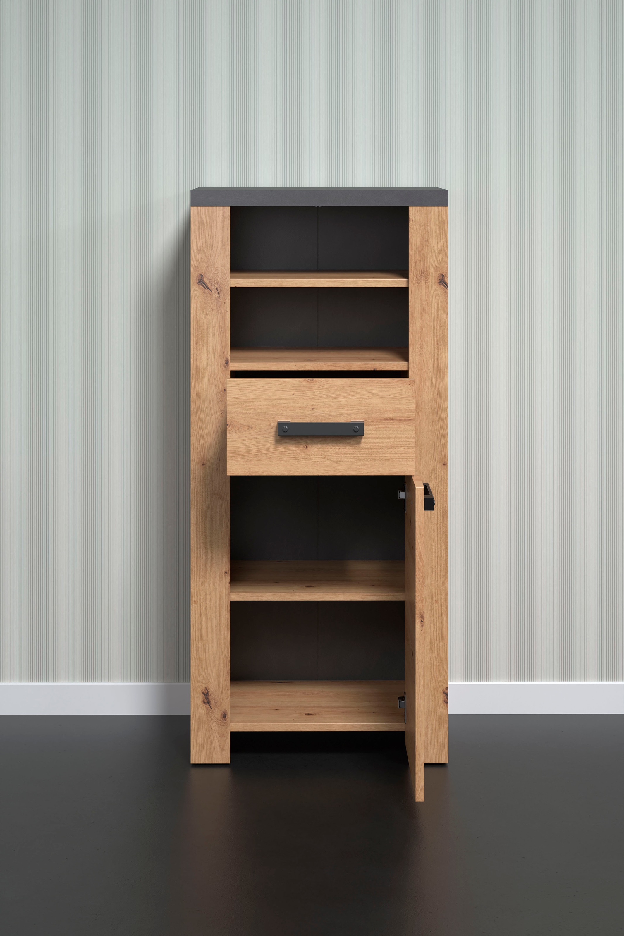 welltime Midischrank »Ambres« 1 Stk. tlg. Badschrank in matter Echtholzoptik - Masse (B/T/H) 53/35/118 cm