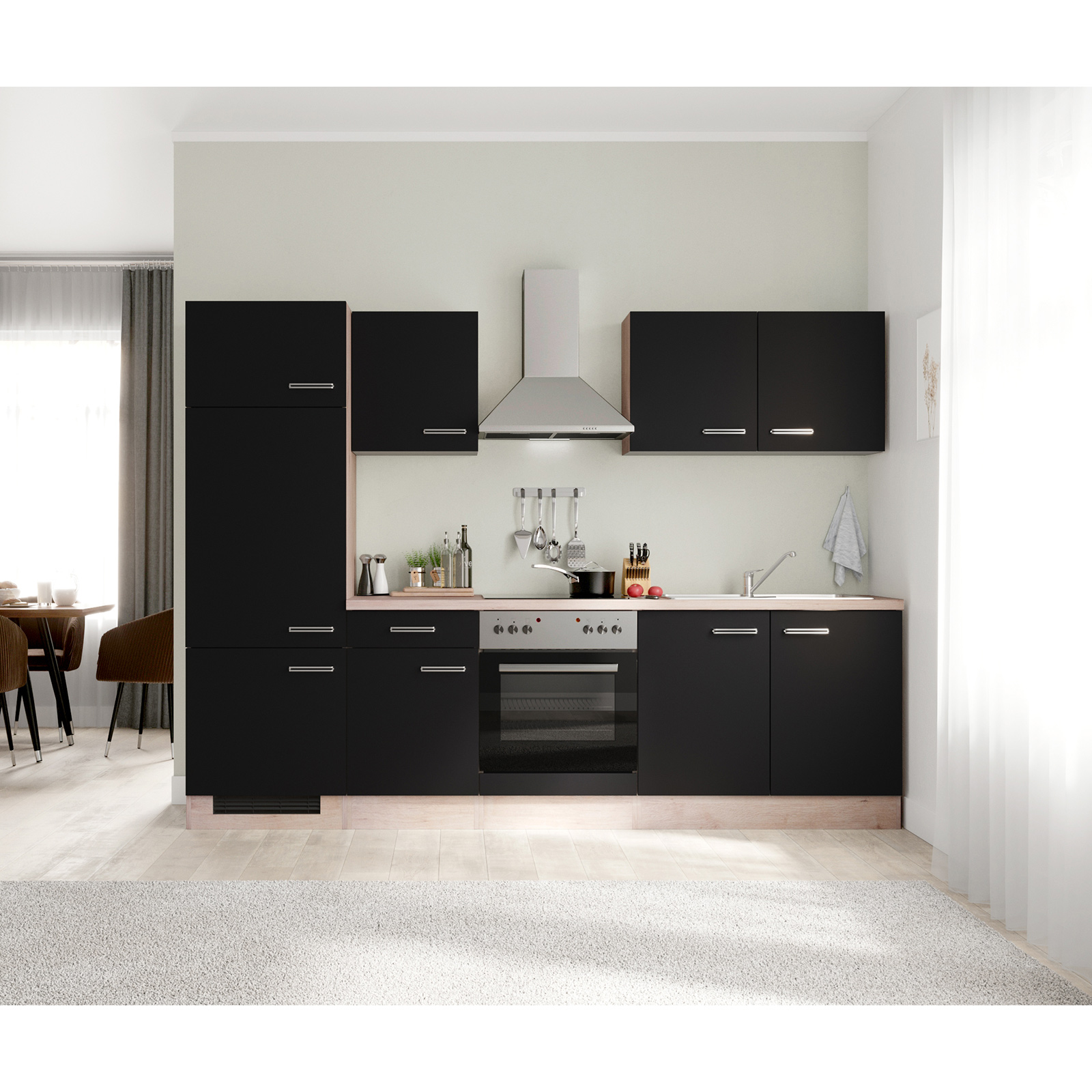 Küchenblock RISENTO - anthrazit - San Remo Eiche - mit E-Geräten - 270 cm