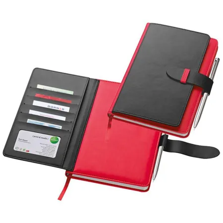 Macma Notizbuch mit Visitenkartenmappe aus PU, DIN A5, 256 Seiten, rot