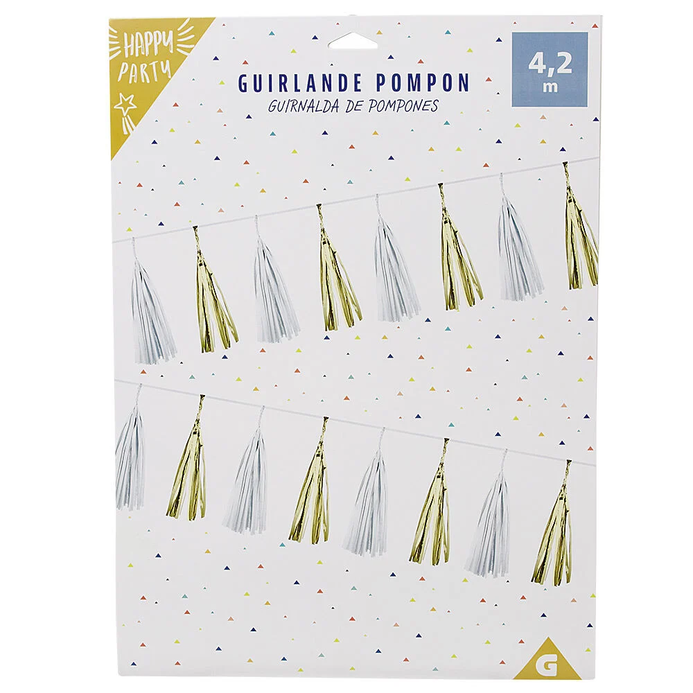 Guirlande pompon en papier jaune et blanc