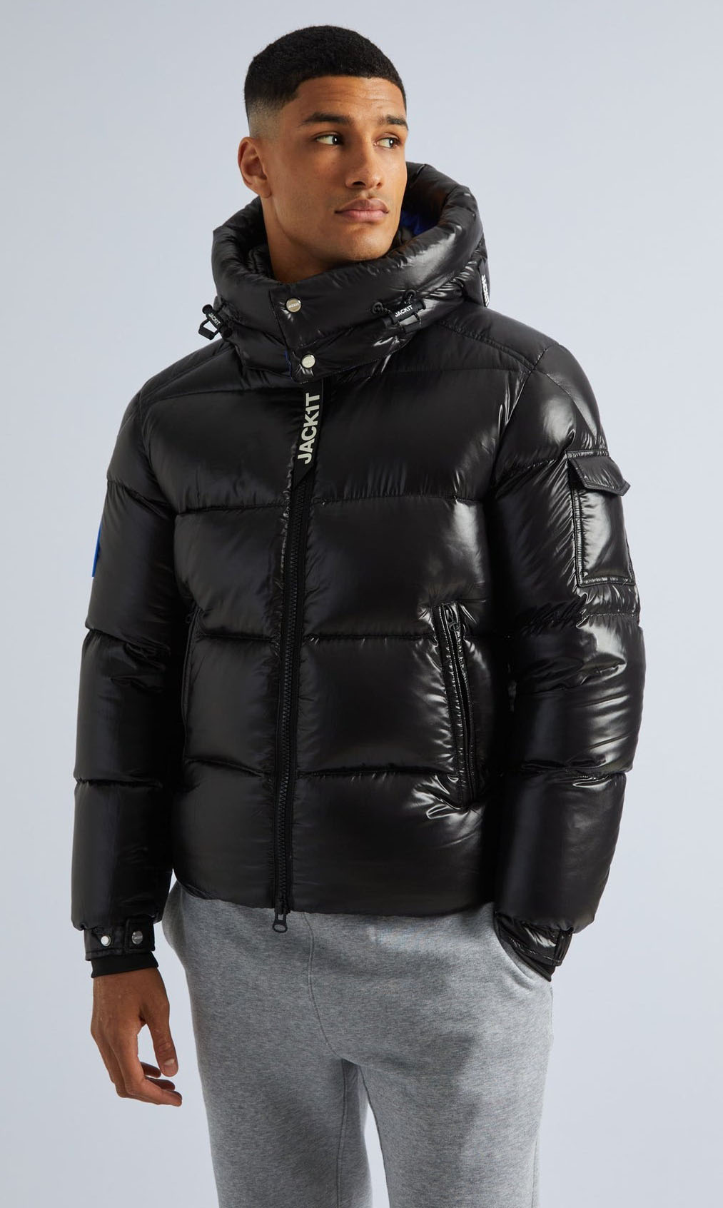EZ Puffer Slick Hood Herre Black/Glacier Blue