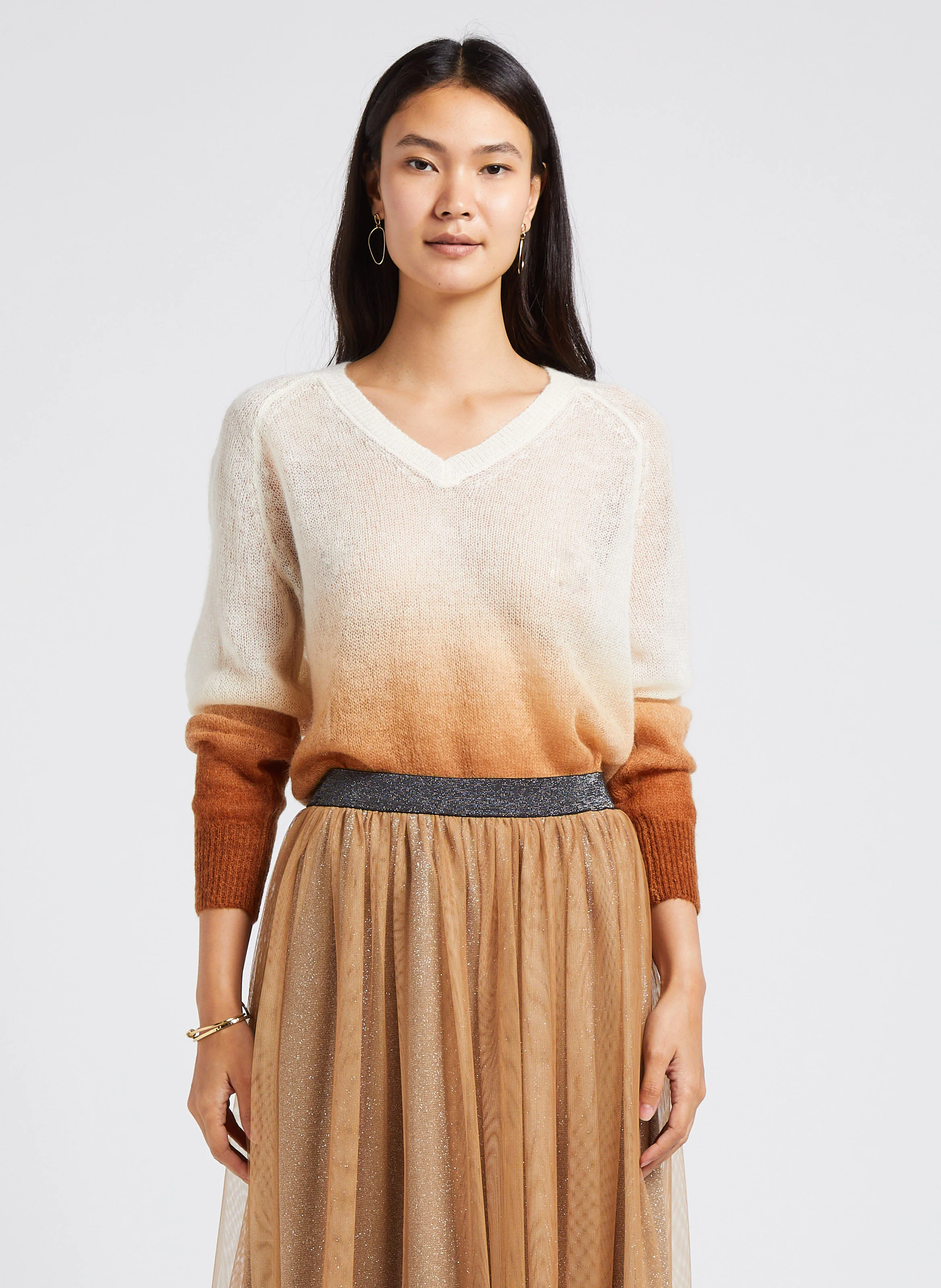 Pull col V en laine mélangée | Blanc