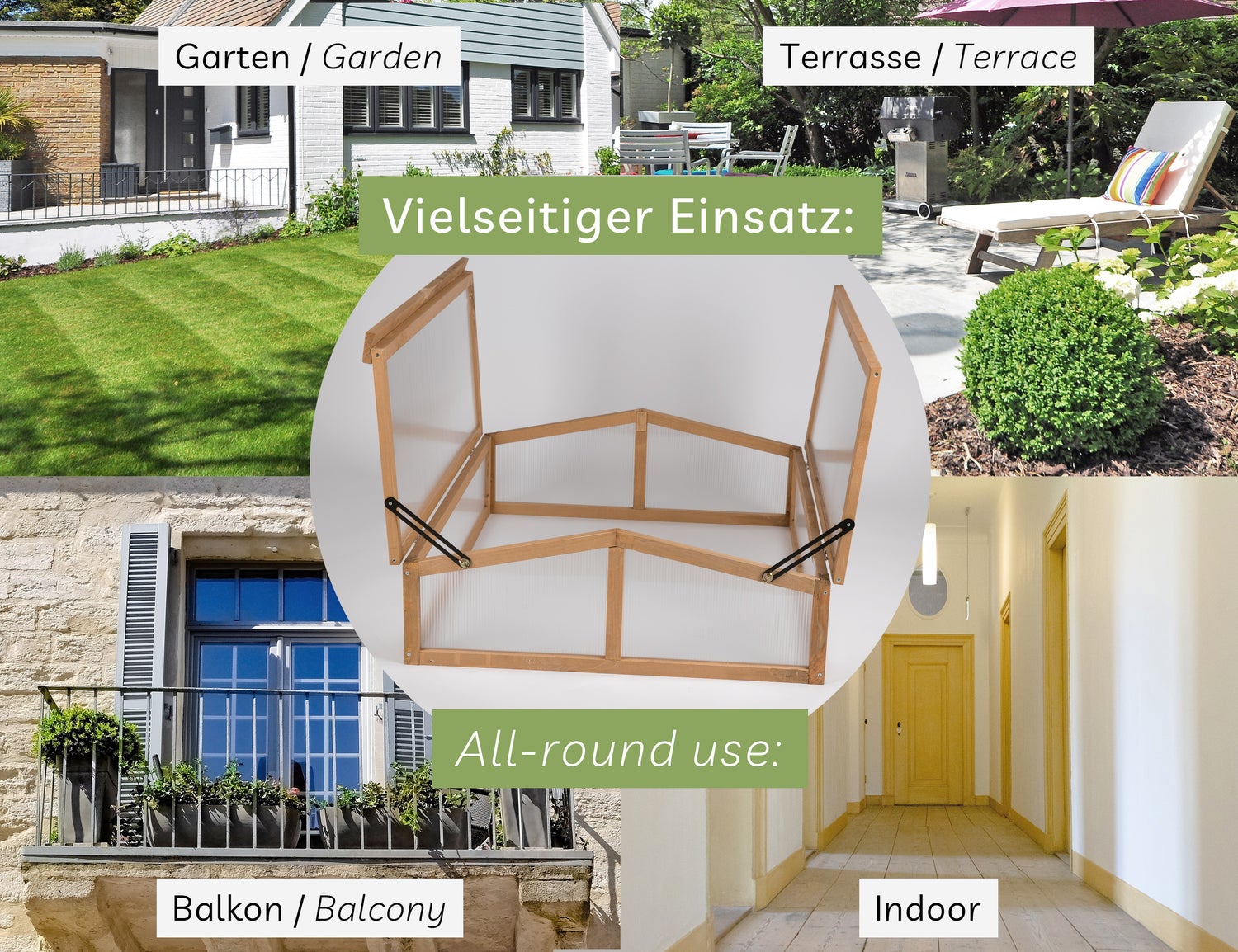 needs&wants® Kleine houten kweekbak, kweekbak met deksel, weerbestendige kas met deksel voor tuin, balkon, buitengebruik, polycarbonaat, bruin