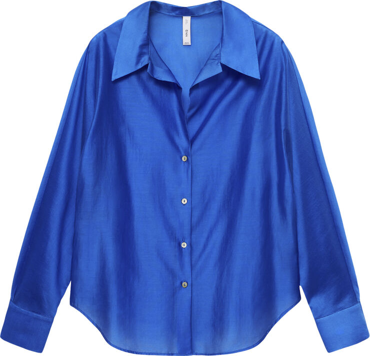 MANGO Satin lyocell shirt Medium blue