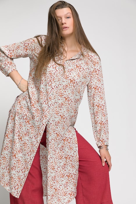 Longbluse, Color Leo, Hemdkragen, Langarm, Seitenschlitze