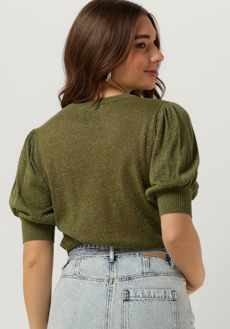 MINUS groene minus top liva puff sleeve metallic knit pullover