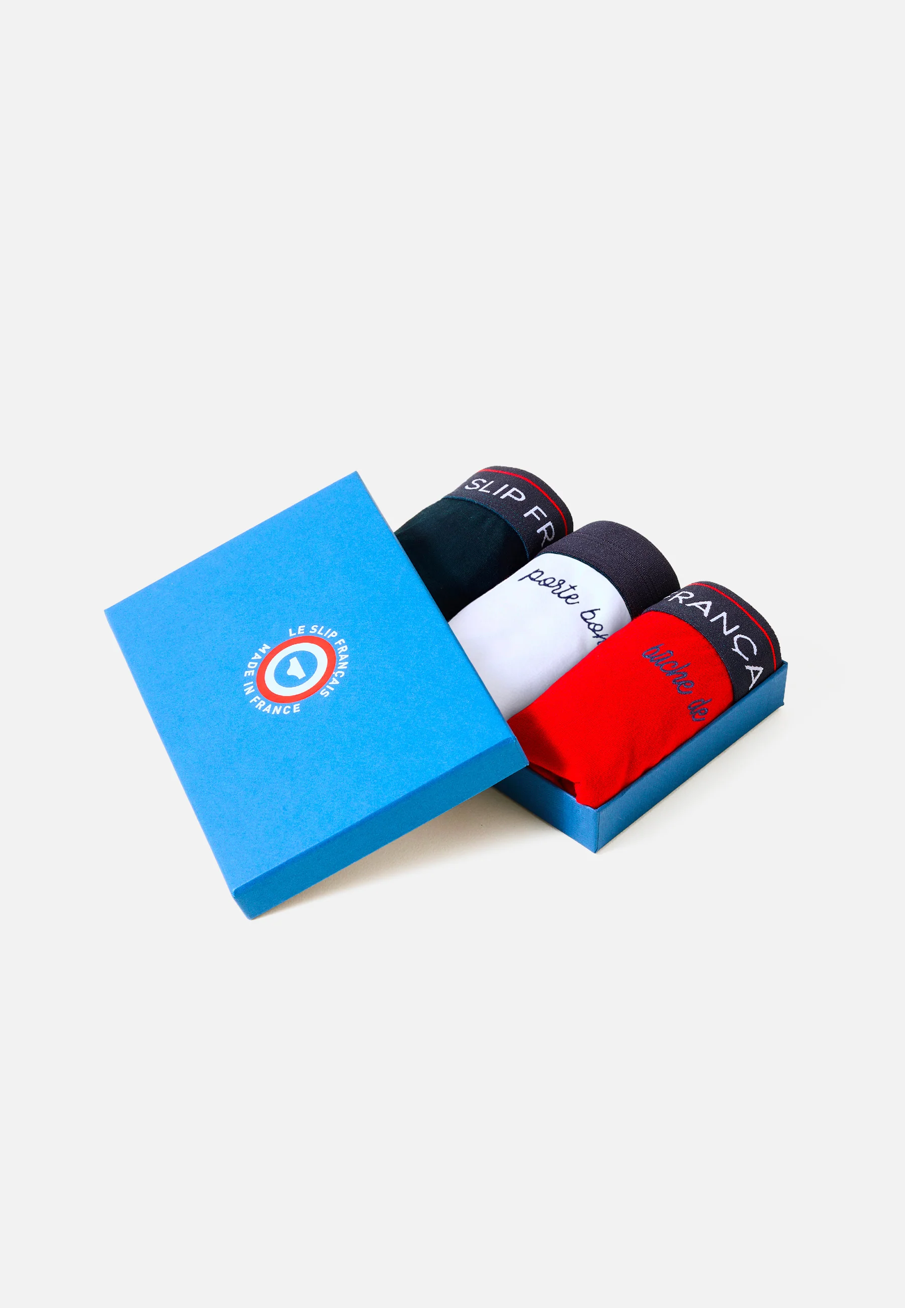 Trio de boxers en coton-Coffret Trio Boxer Redoutable Marine Rouge Brodé Blanc Brodé
