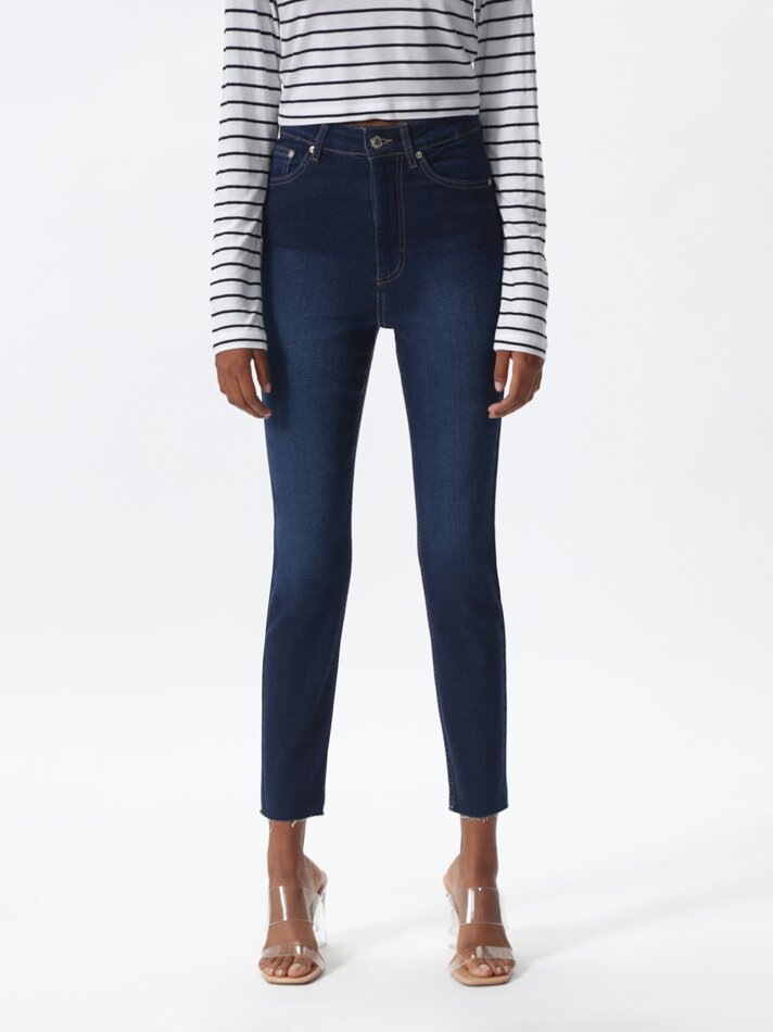 Calça jeans skinny de cintura alta - Azul-marinho