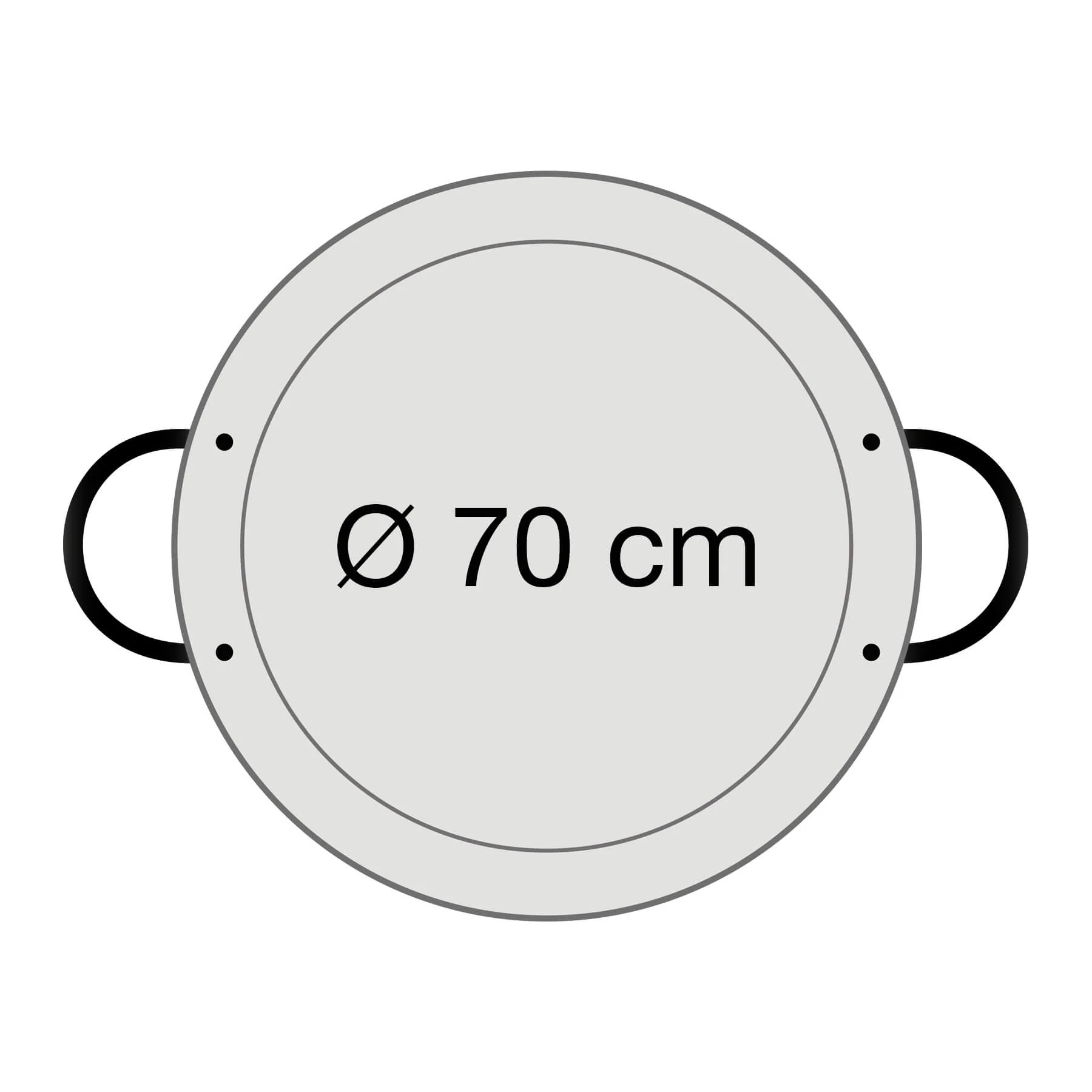 Hochwertige Edelstahl-Paella Pfanne mit zwei Griffen für perfekte Brat- und Kocheigenschaften - Ø 70 cm