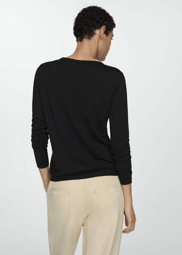 MANGO Fine-knit round-neck sweater Black