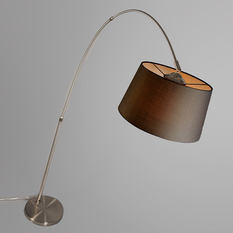 Moderne booglamp staal met zwarte stoffen kap - Arc Basic