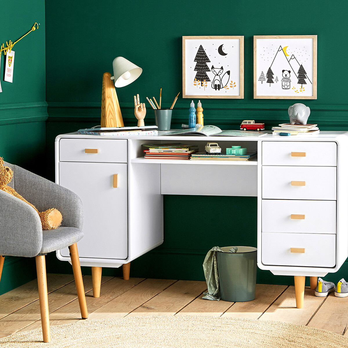LA REDOUTE INTERIEURS<br>Candeeiro de mesa em carvalho e aço, Cotapi